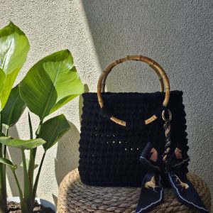 Sac "L'ONDA" Noir Anses Bambou